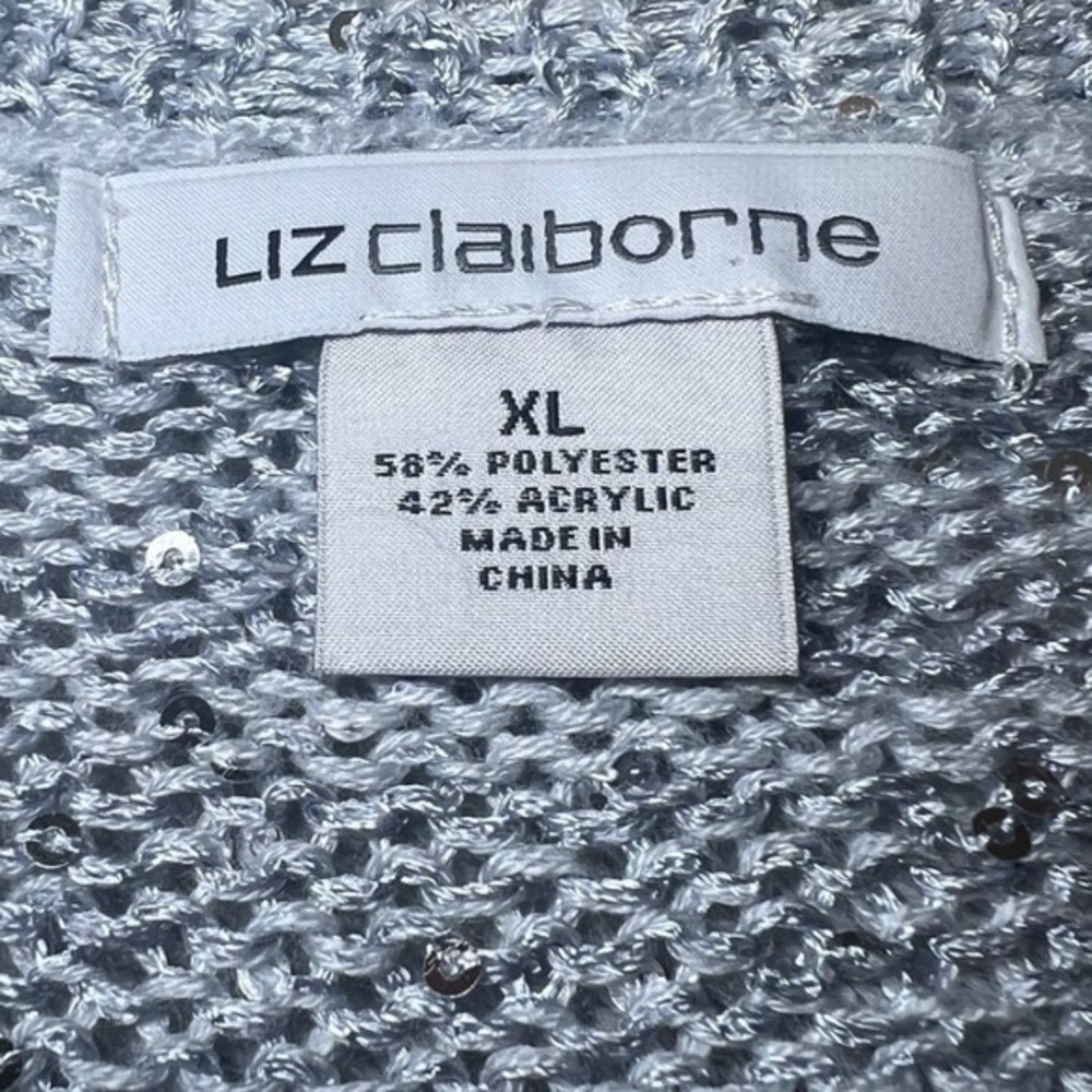 Liz Claiborne Womens Size XL V Neck Sweater Silver Sequin Knit Sparkly Chic - Picture 4 of 8